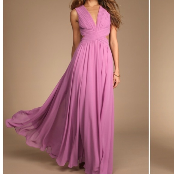 LULU's Prom Sexy Flowy Wedding Bridesmaid Vivid Imagination Cutout Maxi Dress - Picture 2 of 5